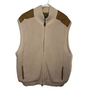 Orvis Vest Mens XLarge Mechanics Foul Weather Heavy Knit Cotton Beige Full Zip